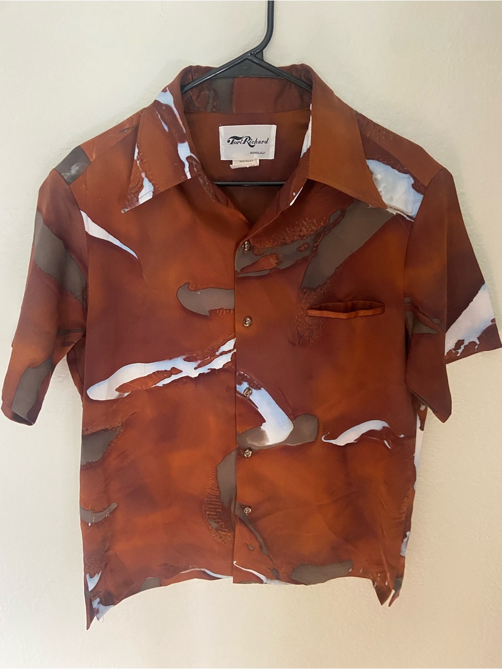 Tori Richard Hawaiian Shirt Rust Brown Short Sleeve Button Down Men’s Medium